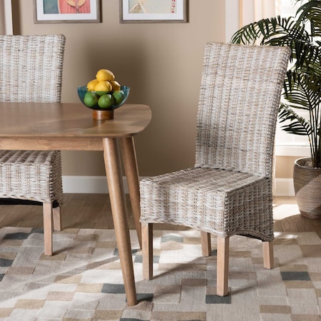 Baxton Studio Trianna Rustic Transitional Whitewashed Rattan and Natural Brown Finished Wood Dining Chair 207-12843